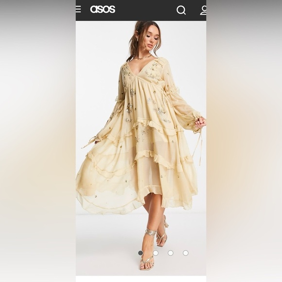 ASOS Curve Dresses & Skirts - NWT ASOS DESIGN a-line midi dress with cluster embellishment in gold